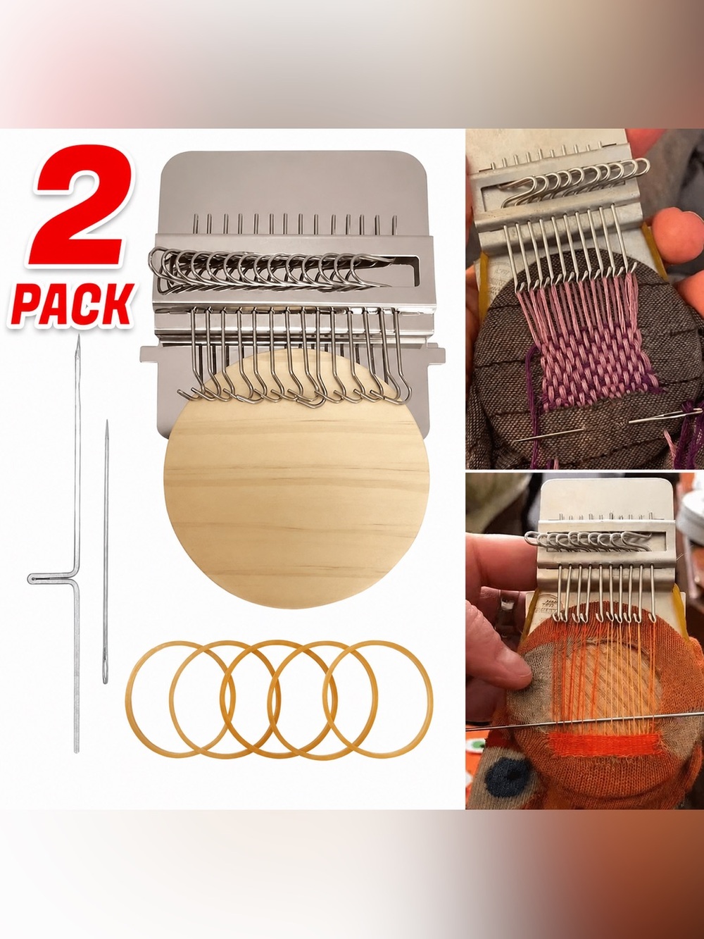 2pk - Wooden Speedweve Darning Loom 14 Hooks: DIY Tool for Quick Clothes Mending